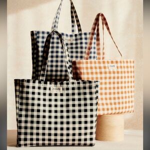 NEW Sezane Checkered Tote Bag - Tan and White